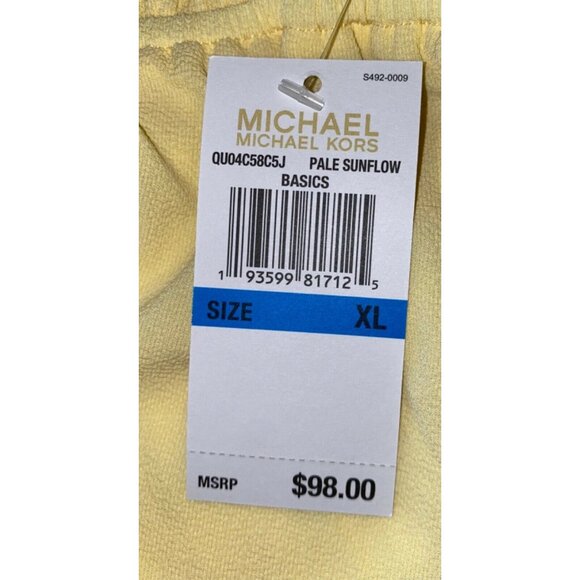 Michael Kors Womens Pale Sunflower Yellow Button Front Smocked Hem Blouse XL - Picture 5 of 8